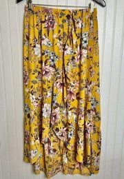 Yellow Floral Ruffled High Low Maxi Skirt