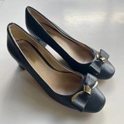 Louise Et Cie Women’s Lilla Leather Bow Heels Navy Blue Gold Size 7M‎ Slip On