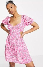 Miss Selfridge ASOS Pink Floral Cut Out Mini Dress