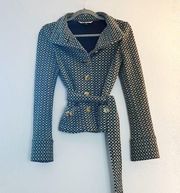 Diane von Furstenberg Jacket Teal & Grey Patterned Belted Blazer Sz 2 GUC