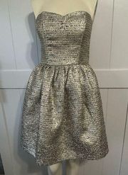 Minuet Women's Gold & Silver Heart Shaped Strapless Metallic Mini Dress Size M