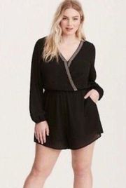 Black embellished georgette romper with pockets long sleeve never worn