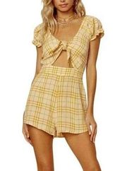 Capulet Flynn Romper Women's Size Small Yellow & White Tie Front Plaid Revolve