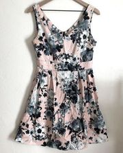 MODCLOTH IXIA CONTRAST PINK AND BLUE FLORAL SKATER PINUP DRESS