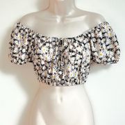 NEW Lily Rose Floral Off Shoulder Crop Top Daisy Floral Small Black White