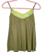 Y2K Beaded Lace Trim Cami Green