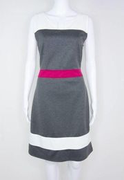 Stitch Fix 41 Hawthorn gray and white dress pink waist A-line midi dress,  M