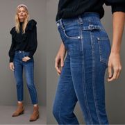 Pilcro • Anthro Buckled Ultra High-Rise Cropped Slim Jeans boyfriend raw hem