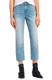 ALL Saints Ella Straight Leg Denim Jeans Raw Edge Hem Light Wash Blue Size 27