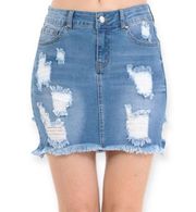 Wax Jean Distressed Medium Wash Mini Denim Skirt