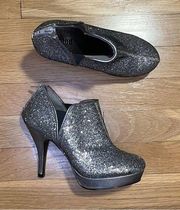 Unlisted Silver Glitter Heeled Booties - Size 6M