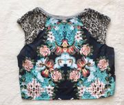 Xhilaration Sequin Sleeve Floral Crop Top