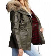 SAM. Cabin Parka Olive Gray Fox Fur Buffalo Plaid Coated Canvas