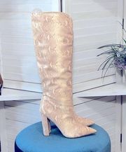 Public Desire snake skin pattern vegan leather light pink knee high boots sz 5