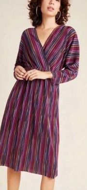 NEW Anthropologie Burgundy CAARA Gillian Pleated Midi Striped Dress Small