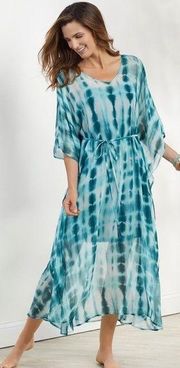 Soft surroundings blue tiedye Kaftan dress midi