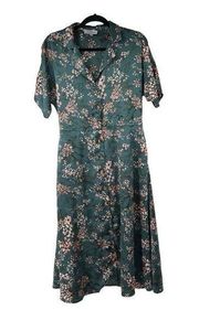 Polagram Green Pink Floral Satin Tie Back Midi Dress