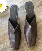 Madeline Stuart brown leather mules size 8.5