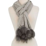 Randi & Will Collection Merino Wool and Silk Recycled Fox Fur Pom Pom Scarf Wrap