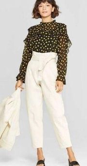 NWT Womens Who What Wear Ivory Cream Paperbag Tie Waist Pants Jeans - Sz 16