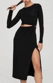 NWT Good American Black Gathered Waist Cut Out Midi Dress - Size 3 (Large)