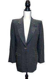 Giorgio Armani Women's Wool Silk Collared Workwear Olive Long Blazer Jacket