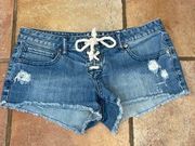 Hurley nautical lace up cut off denim shorts