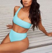 Mint Swim One Strap HIgh Waist BikIni in Light Turquoise