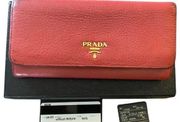 Prada Leather Vitello Phenix Rosso Folding Wallet With Box