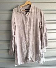 Tahari Top Womens Size M Tunic Button Up Collared Linen Oversized Lagenlook Boho