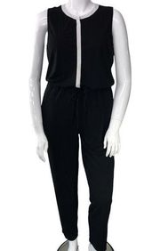 Chicos Womens Size 2 US 12 L Jumpsuit Black White Tie Waist One Piece Stretch