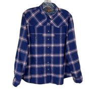 Jachs Girlfriend Flannel Shirt Snap Front Blue Pink Long Sleeve Womens Large