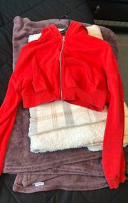 red cropped zip up 