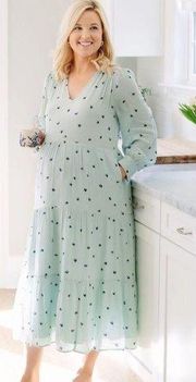 COTTAGECORE PRAIRIE A NEW DAY PHEASANT TIERED LIGHT GREEN PRINT MIDI DRESS S