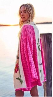 LoveShackFancy Corinthia Cardigan Duster in Pink Daisy