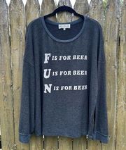 WILDFOX F-U-N Beer Crewneck Oversized Sweatshirt Grey Sz S