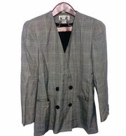 Christian Dior Vintage Plaid Check Button Blazer 8 Retro Double Structured Black