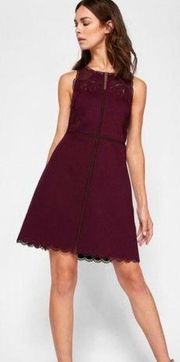 Ted Baker Womens Oxblood Codi Embroidered A-line Casual Dress Size 1 US 4