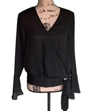 Brave Soul Faux Wrap Bell Sleeve Black Blouse Sz Small