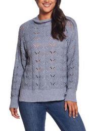 NWT Weatherproof Vintage Slub Pointelle Knit Mock Neck Sweater Dusty Blue Medium