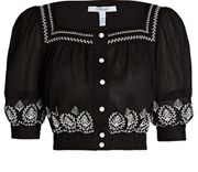 NWT Derek Lam 10 Crosby Tama Square Neck Embroidered Cropped Peasant Blouse