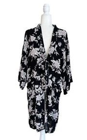 Spiritual Gangster Black and White Floral Print Tie Front Kimono Womens One Size