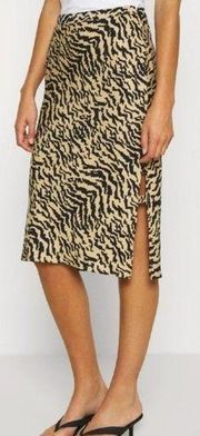 GOOD AMERICAN Sand Zebra Bias Slit Midi Skirt Size 2