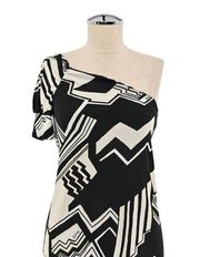 VTG 00s MISS SIXTY Womens Sz S One Shoulder Puff Sleeve Top Black White Chevron