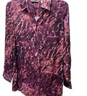 Soft Surroundings 100% Silk Leopard Print Button Down Blouse Womens Sz XS Purple