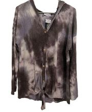 First love by Lovelyn Tie Dye Cardigan Gray Tie Front Sweater Size Small NWT