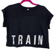 Lorna Jane Crop Top Womens Medium Black White Train Insane Short Sleeve