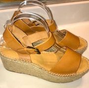 Soludos Women’s Minorca Tan Leather Ankle Strap Platform Espadrille Wedges