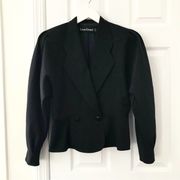 Louis Feraud Black Wool Vintage Puffed Cinch Sleeve Peplum Short Blazer Jacket 8