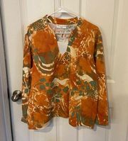 1x Plus Size Blouse by  Multicolor shirt orange EUC long sleeve